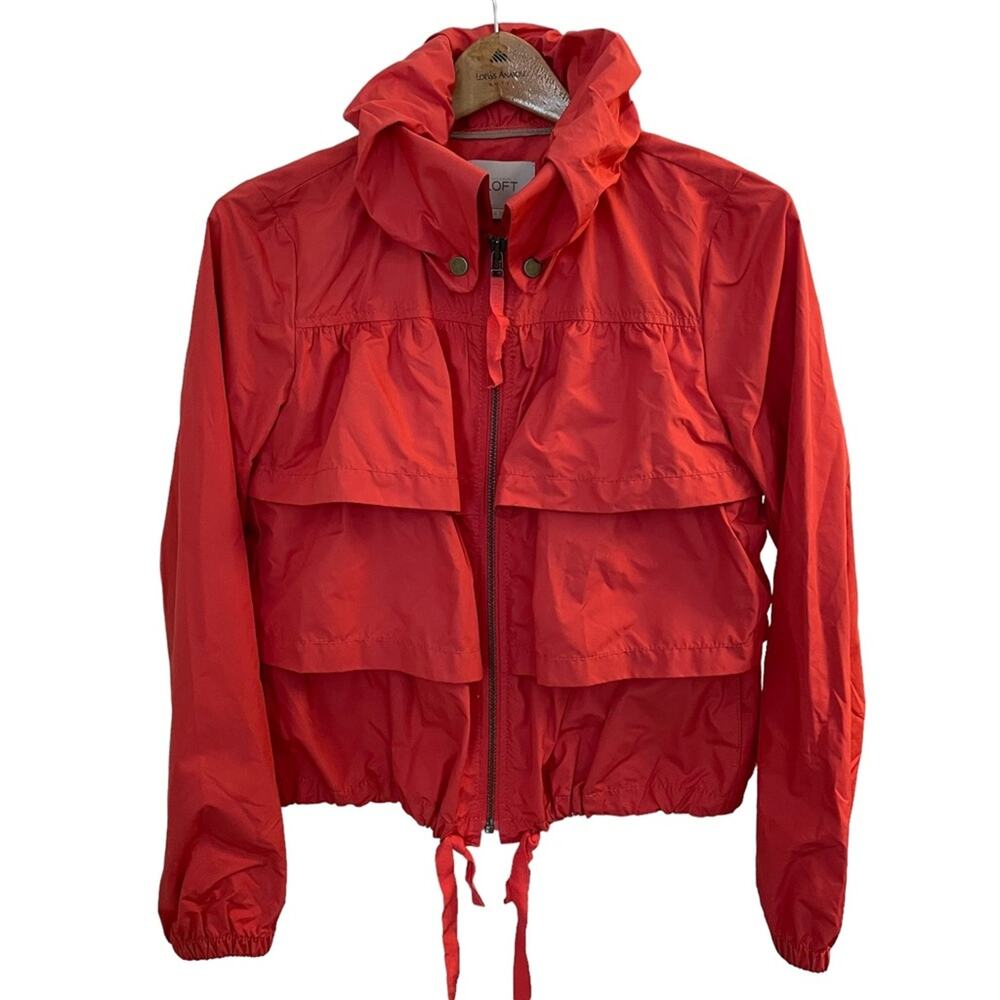 Ann Taylor LOFT Women’s Red Windbreaker Jacket Ruffled Layers Full Zip XS